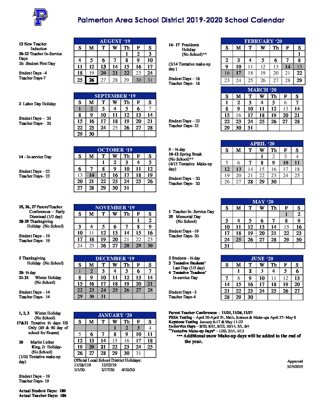 19 Calendar Palmerton Area School District